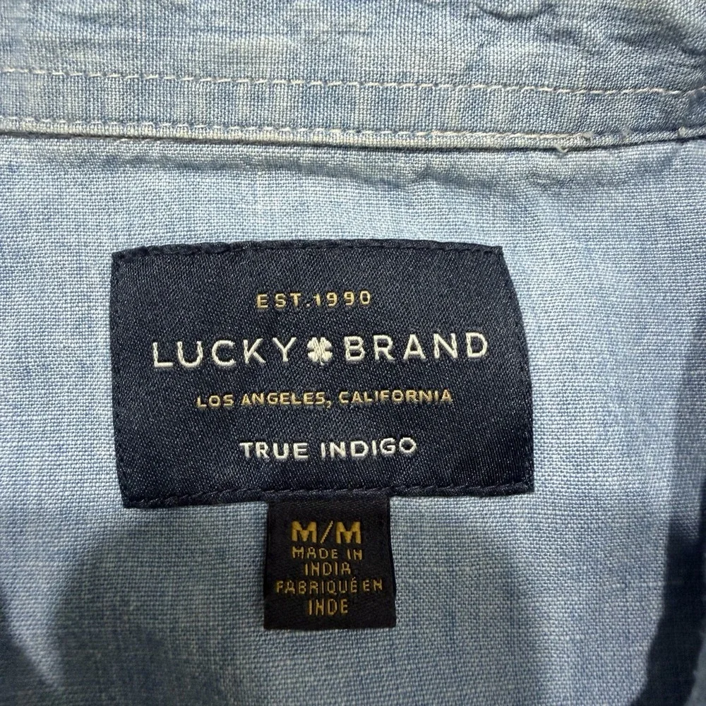 Lucky Brand Western Snap Shirt Mens Medium Blue Chambray Linen Blend M - Picture 4 of 13